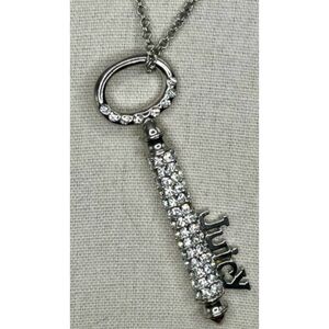 JUICY COUTURE VTG Y2K Logo Key Rhinestone Long Pendant Necklace Silver Vintage